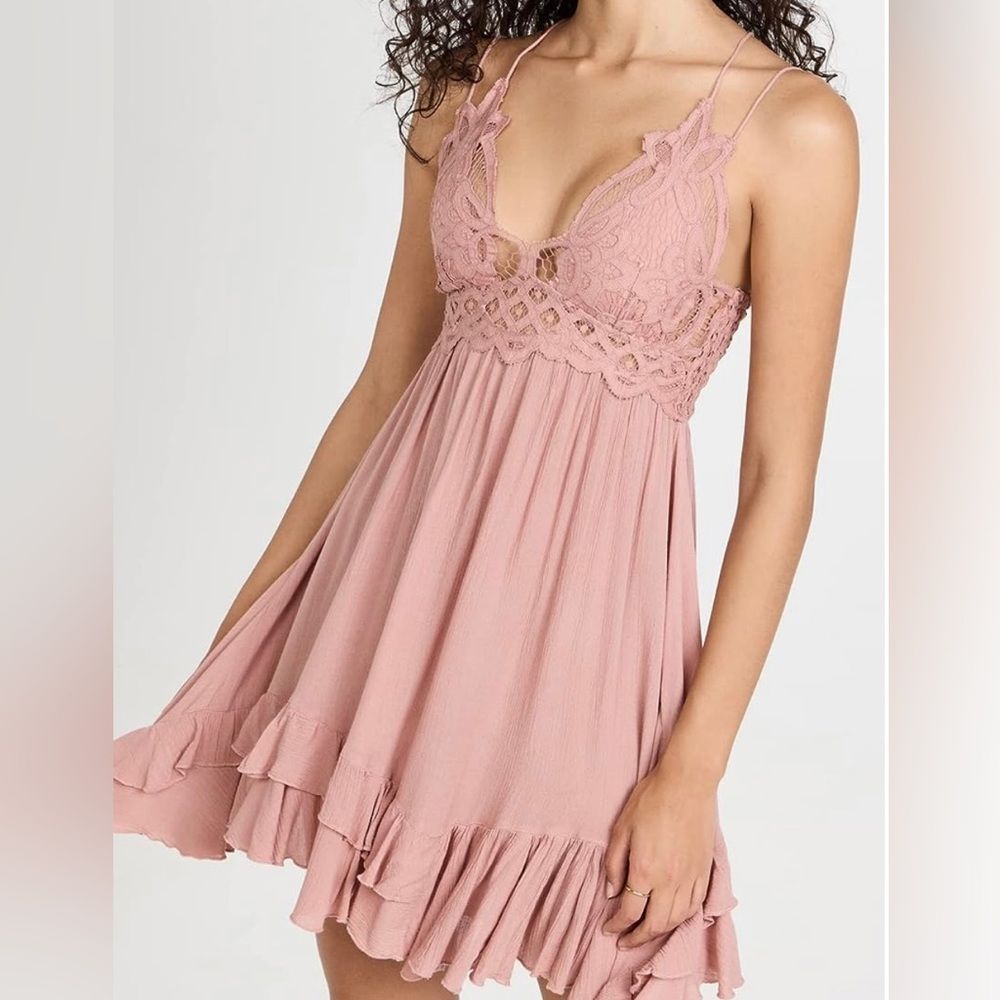 Free People Adella Slip Mini Dress Boho Crochet Rose Sz S, NWT - Picture 2 of 8